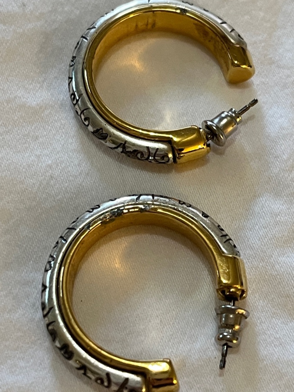 Brighton Hoop Earrings with Heart Print & gift Drawstring Pouch - Picture 3 of 5